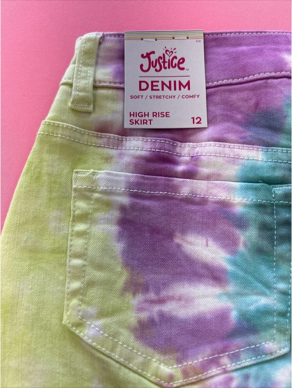 Justice High Rise Skirt. Multi Color Tie Dye. Distressed. Size 12. NWT